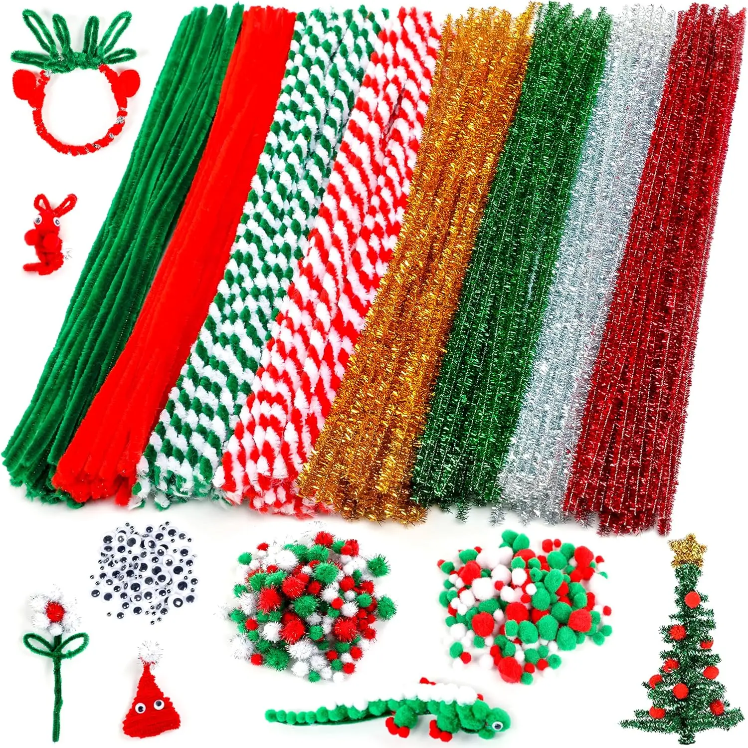 

700 Pcs Pipe Cleaners Craft Set with 400 Pom Poms & 100 Googly Eyes for DIY Art Projects