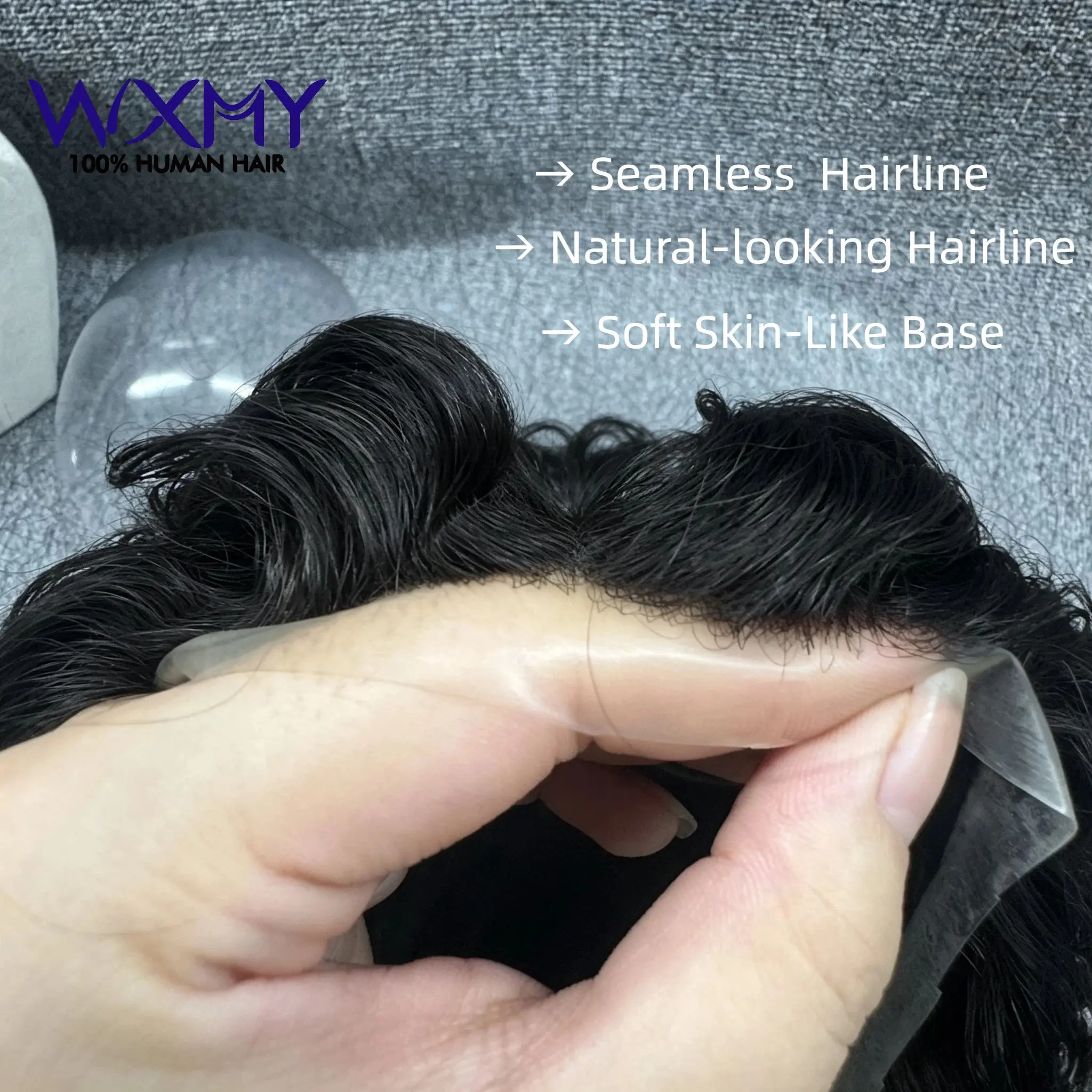 Curly Wig Man Wig Skin Base 25mm Water Curl Male Hair Prosthesis Toupee Men's Hairpiece Human Hair Men's Wigs Replacement System