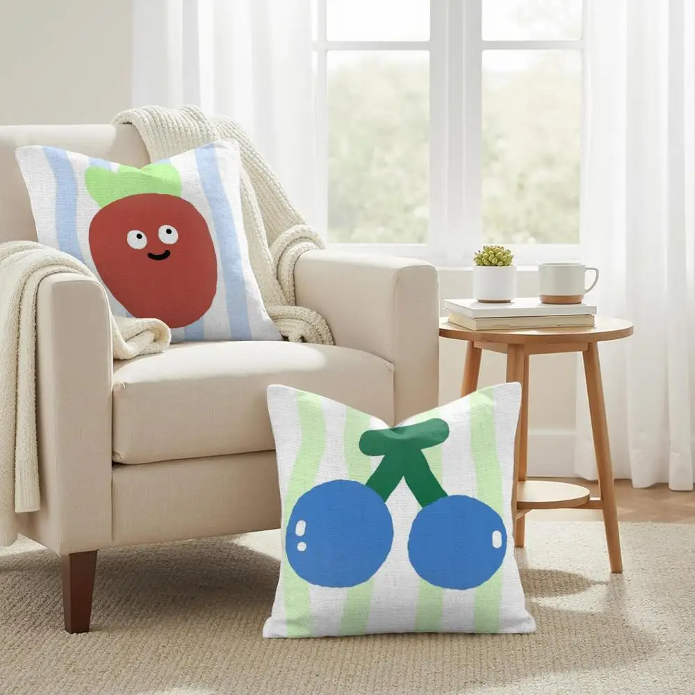 Cute Summer Fruit Cushion Cover Double-Sided Printed Organic Linen Pillow Cover, Decorative for Sofa Home