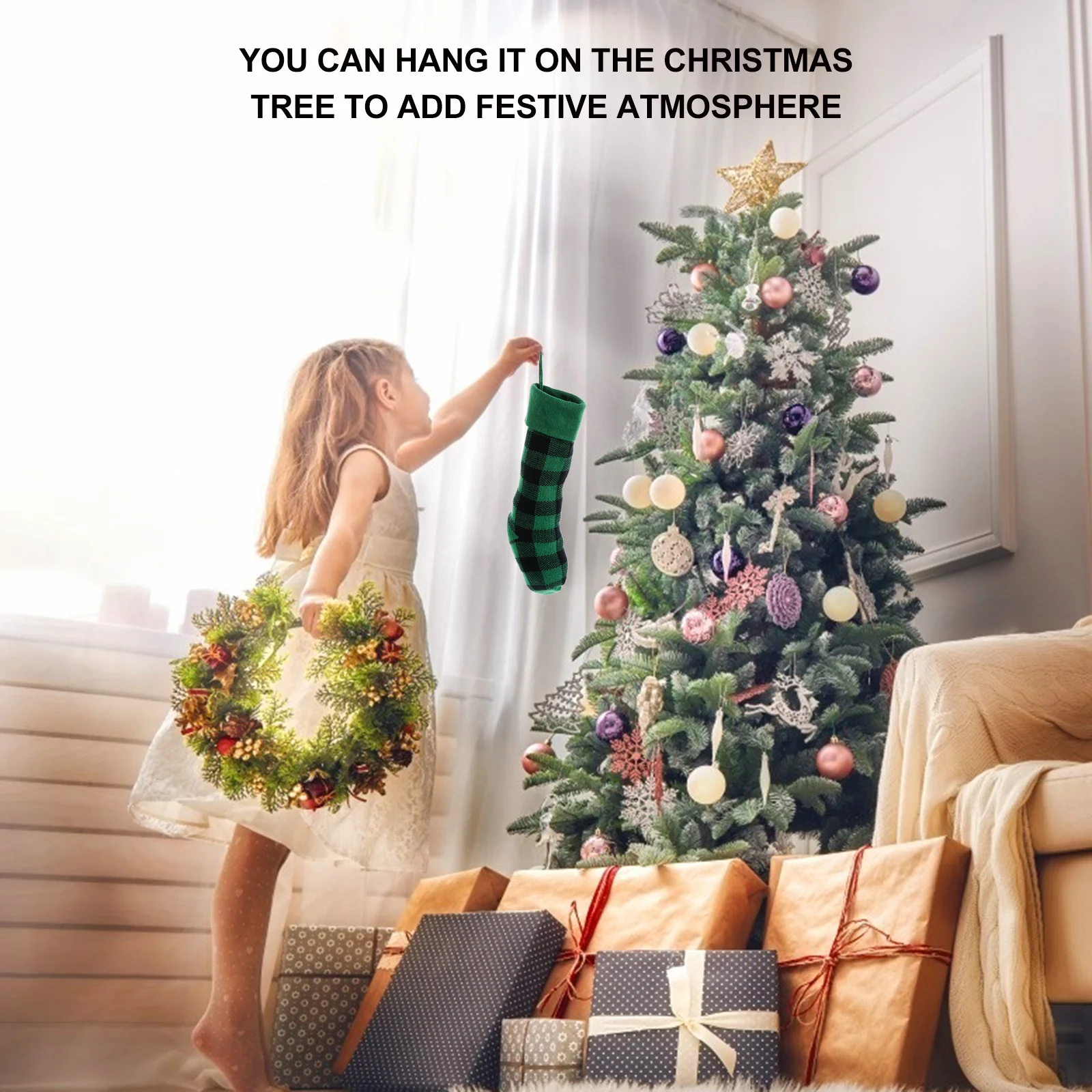 

1Pcs Christmas Stocking Hanging Sock Candy Bag High Quality Fiber Material Gift Pouch for Holiday Decoration Christmas Socks
