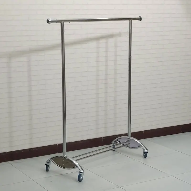2026 Clothing Store Telescopic Coat Rack with Foldable Horizontal Bar and Island Rack Wheels Gantry Rack Display Hangers
