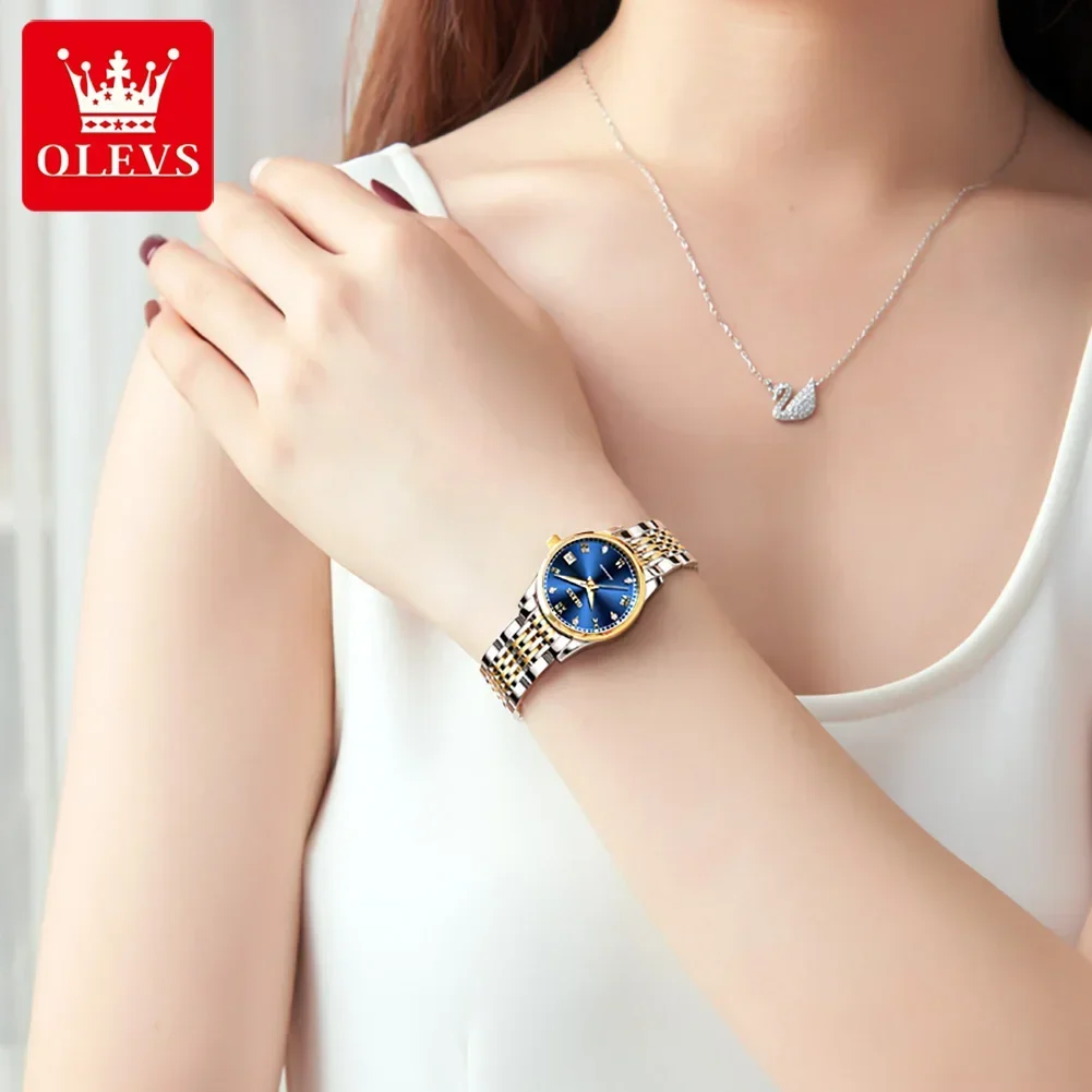 OLEVS-Reloj de pulsera para mujer, con movimiento automático Original, de lujo, luminoso, mecánico, de marca superior,reloj mujer