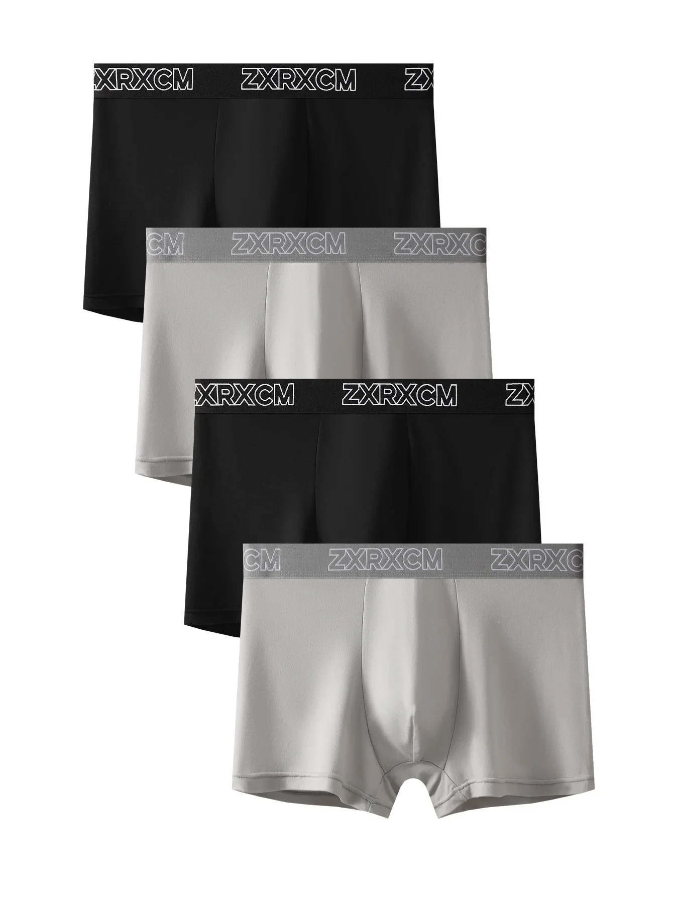4PCS Men's black and Gray basic style flat-angle underwear with a letter waist, comfortable and breathable men's underwear