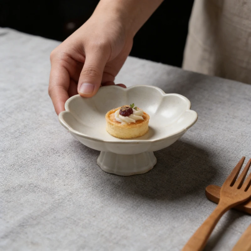 

Vintage Chinese Style Ceramic Footed Plate Fruit Snack Dried Fruit Tray High Footed Tea Pastry Offering Dish Exquisite Tableware