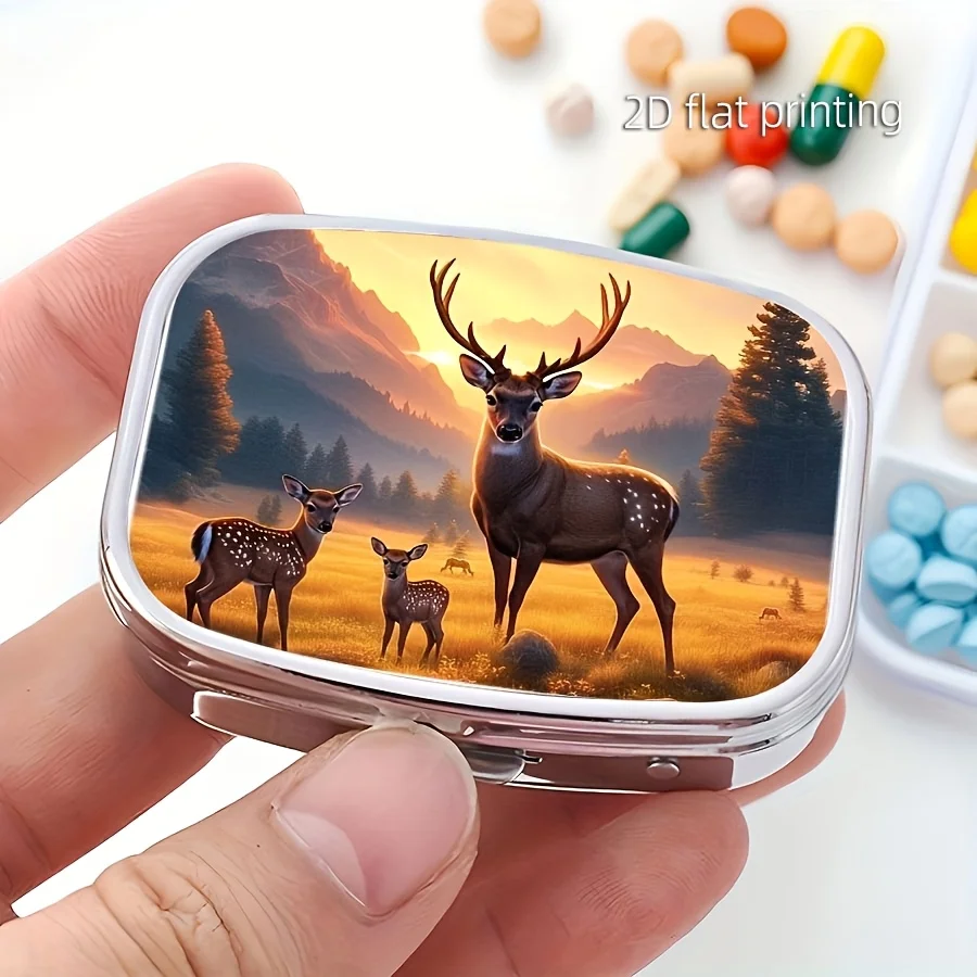 1 Deer-Shaped Pill Box, 2-Compartment Pill Organizer, Decorative Rectangular Pill Box, Wallet, and Travel