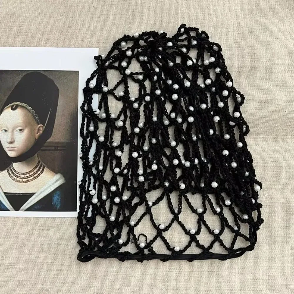 Fashion Pearls Beads Mesh Snood Hair Net Soft Solid Color Rayon Crochet Hairnet Women Headbands Hair Accessories