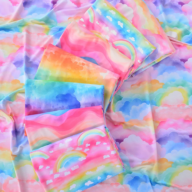 

1x1.6m Colorful Rainbow Cloud Fabric for DIY Sun Protection Clothing Mask Sew Cool Touch Elastic Fabric Smudge-Dye Thin Material