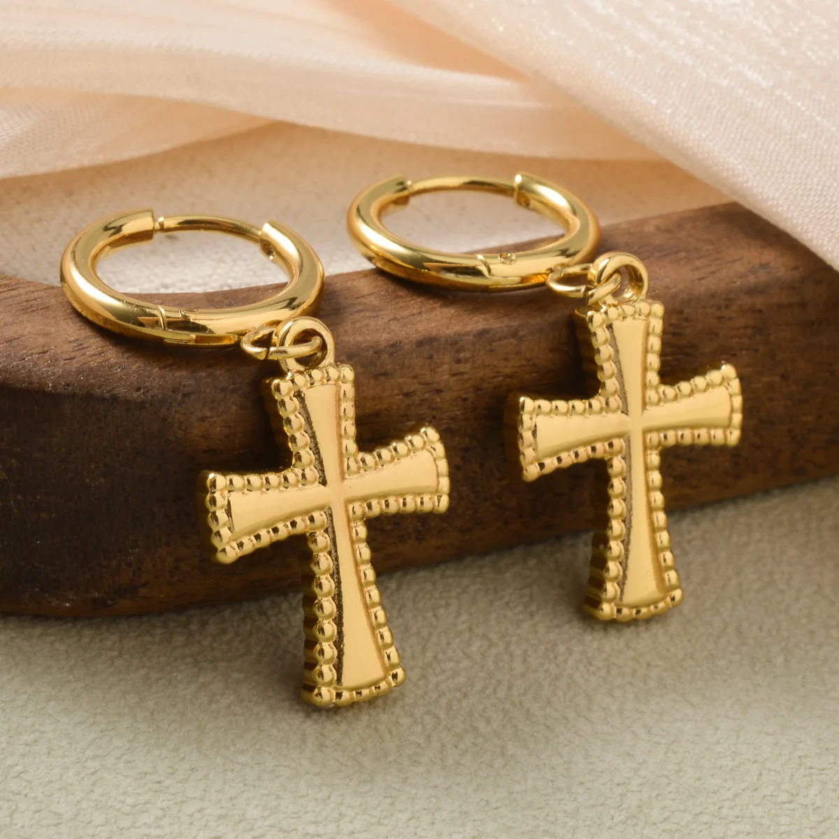 Luxury 24K 9999 Pure Gold real gold Cross Pendant Earrings Women Earrings