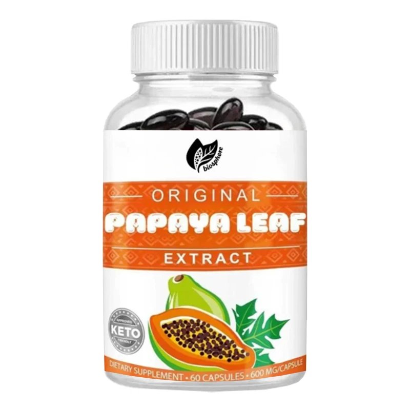 Papaya Leaf Digestive Enzyme -10 Fold Strength 60/600mg Vegetarian Capsules, Immune Intestinal Digestive Health