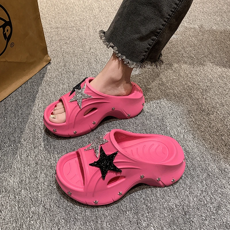 Women's Shoes 36-41 Trendy Sequin Slippers Platform Outdoor Sandals Comfortable Heightened Slippers New Fashion Casual Shoes