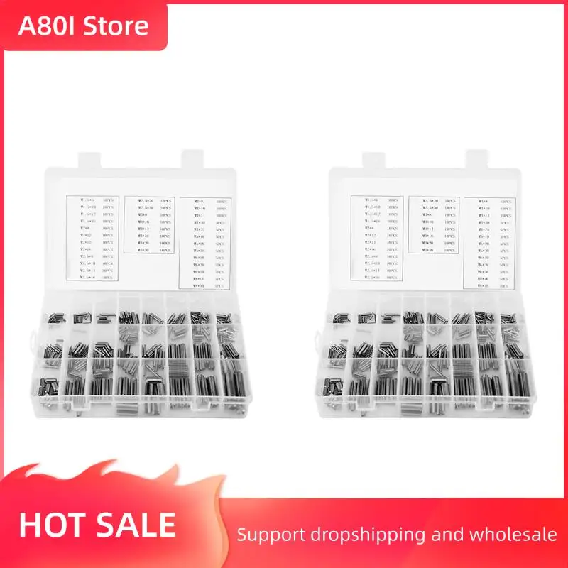 

A80I 560Pcs Stainless Steel Slotted Spring Pin Assortment Kit, Split Spring Dowel Tension Roll Pins With Box