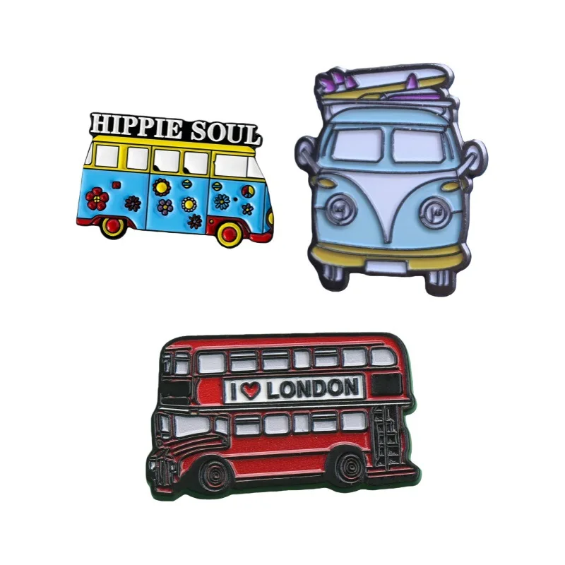 Cartoon Retro Vehicle Enamel Lapel Pins, Hippie Bus & Cute Transportation Brooch Badges for Backpack Clothing DIY Decor - view 4