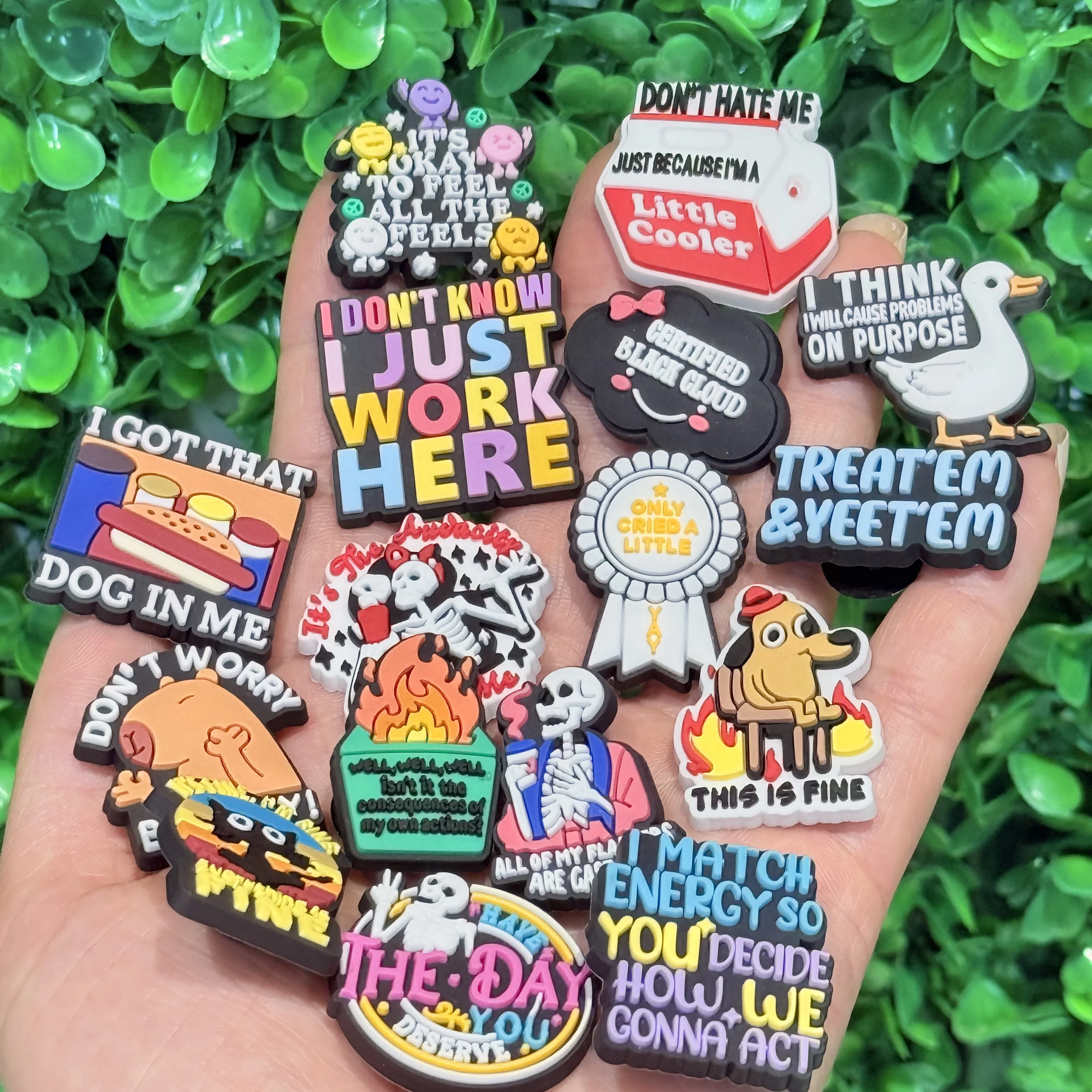 16-100Pcs It's okay to Feel All the Feels Adult PVC Shoe Decorations This is Fine English Phrases Clog Charms For Funny Gift