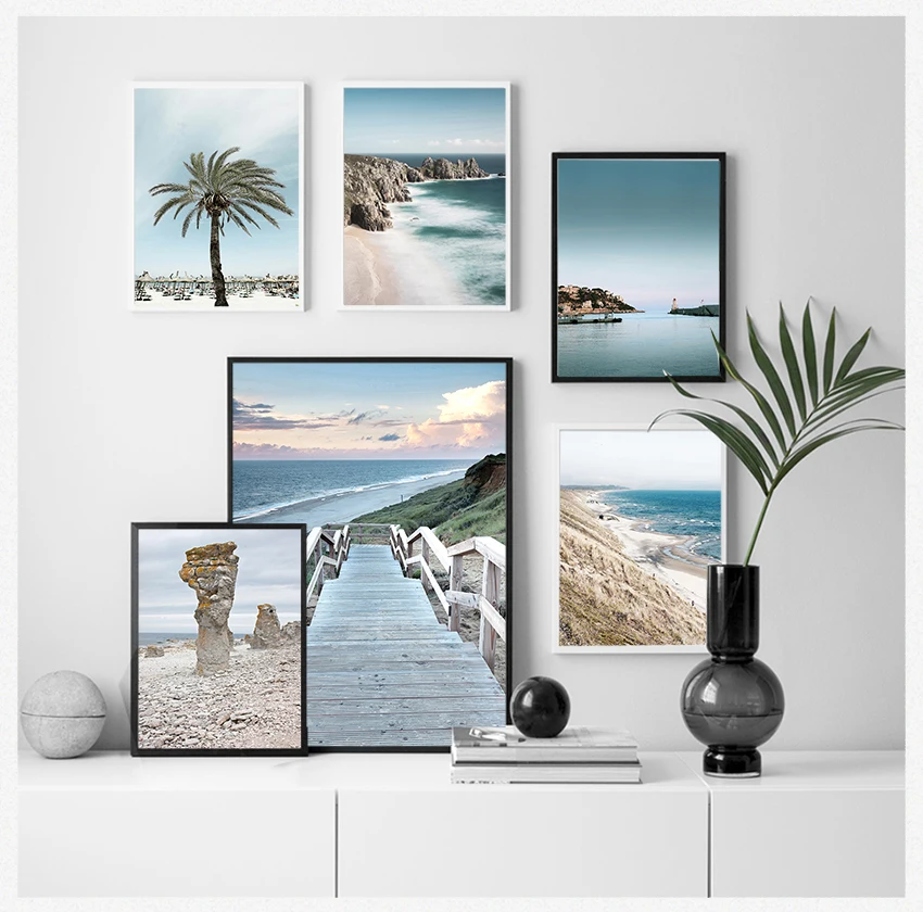 Seascape Wall Art Print Painting Scandinavian Living Room Decoration Picture Ocean Sea Beach Bridge Canvas Poster Nordic Nature