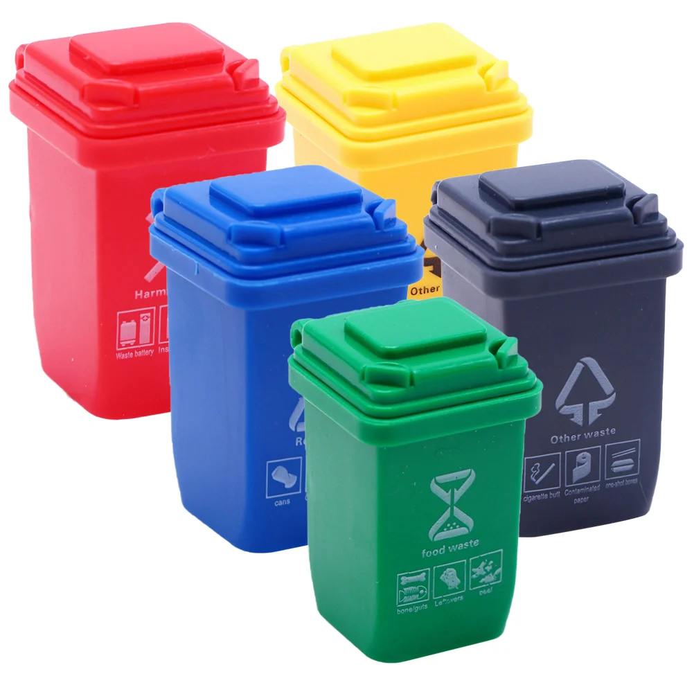 5 Pcs Mini Trash Can Garbage Sand Table Truck Model House Toy Sorting Bin Miniature Waste