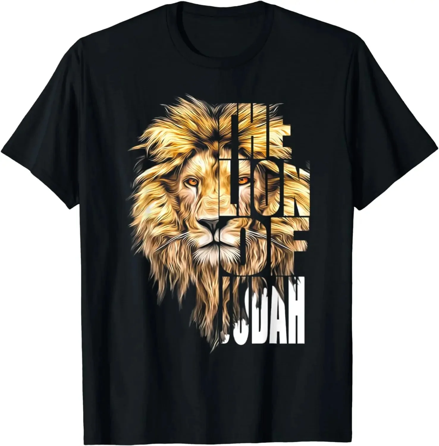 Jesus Lion Animal 3D Printed Christian T-Shirt for Men Summer 100% Cotton Vintage Black Fashion Design T Shirt Tops