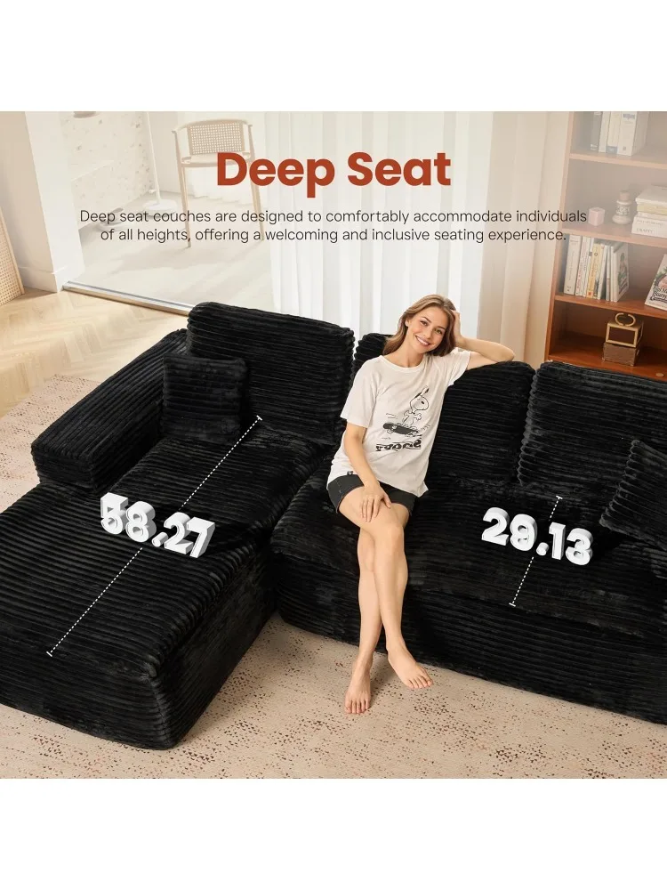 Модульный секционный диван 105 дюймов с утолщенной подушкой для сиденья, облачный диван с глубоким сиденьем, современные диваны L-образной формы с шезлонгом