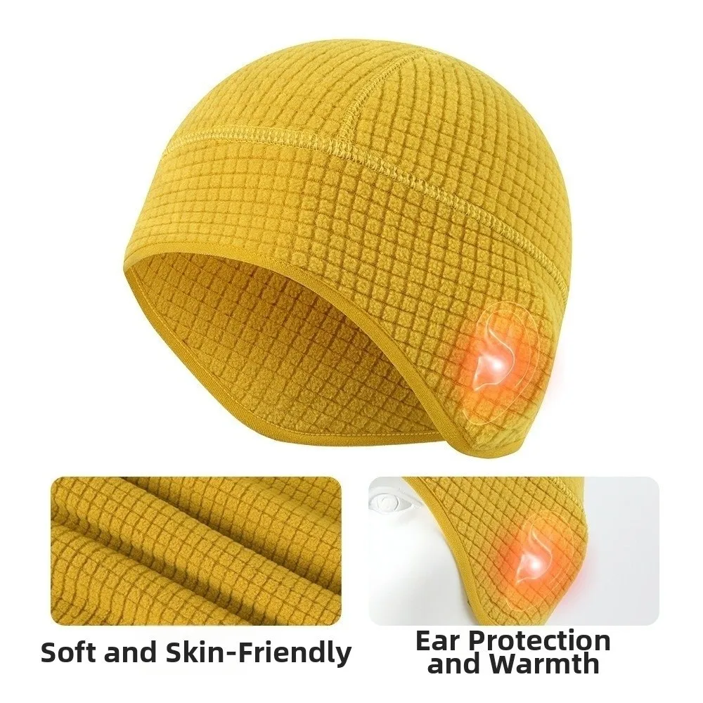 Outdoor Autumn Winter Cycling Earflap Stretchy Ski Helmet Liner Beanie cap Windproof Grid Fleece Thermal Skull Cap