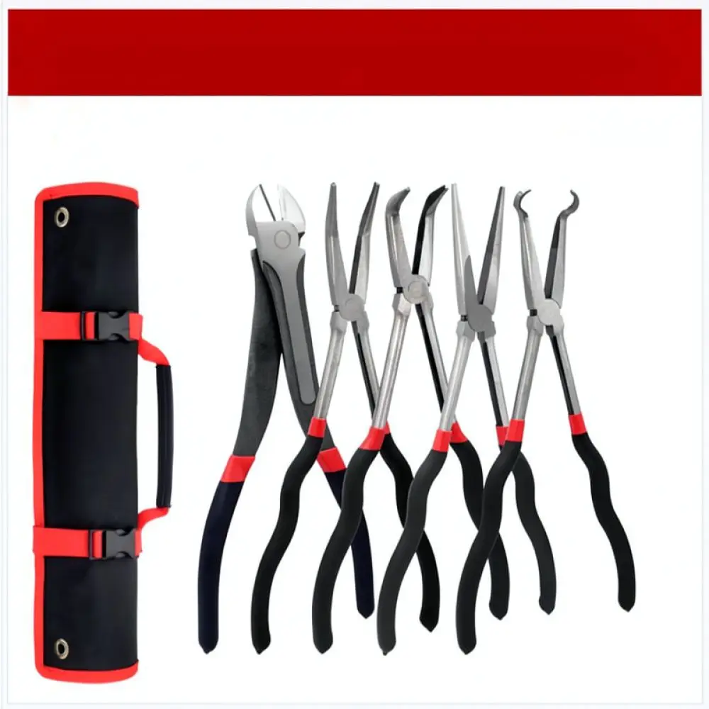 11 Inch Long Reach Pliers Tool Set Straight And Bent Nose High Carbon Steel Ergonomic Handle For Precision Mechanics