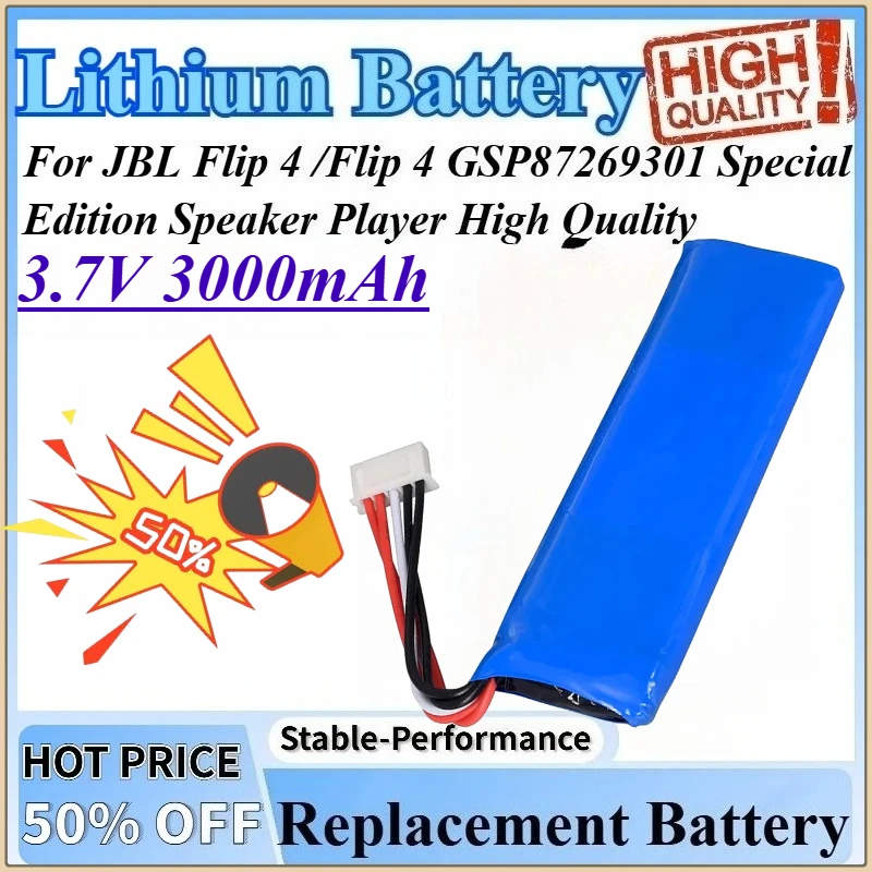

3.7V 3000mAh GSP87269301 Replacement Lithium High Quality Battery For JBL Flip 4 /Flip 4 Special Edition Speaker Player