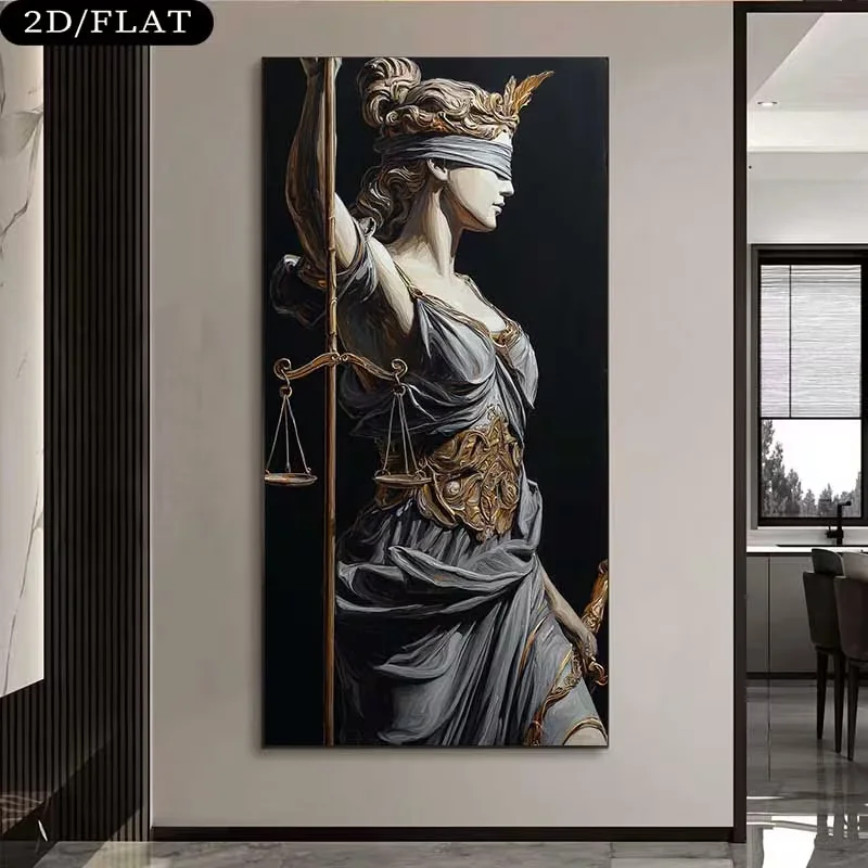2D Flat, 1pc Large Lady Justice Wall Art - Frameless Modern Canvas 31.49x62.99in (80x160cm) Iconic Scales & Sword Fair Lady Stat