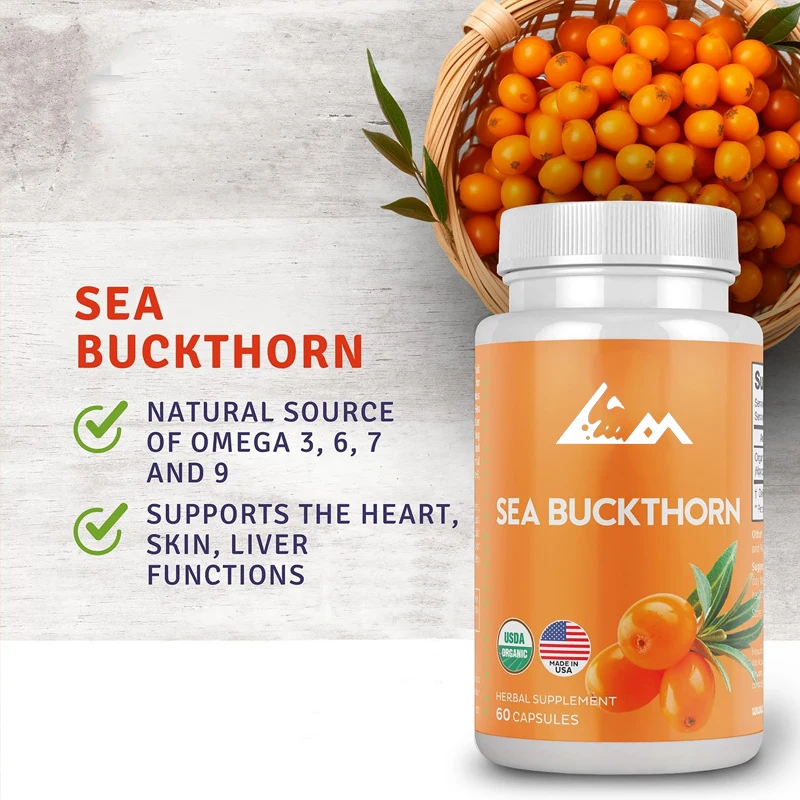 Sea buckthorn capsules 1000mg | Natural sources of Omega 3, Omega 6, Omega 7, and Omega 9 | 60 capsules