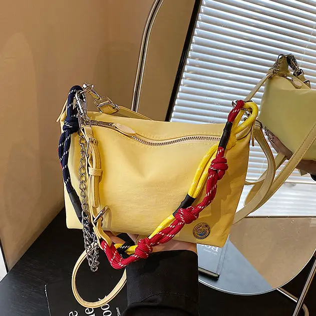 

JIAERDI простая сумка с цветной цепочкой, женская нейлоновая сумка на плечо большой вместимости, повседневные повседневные яркие сумки через плечо, новинка 2023 года