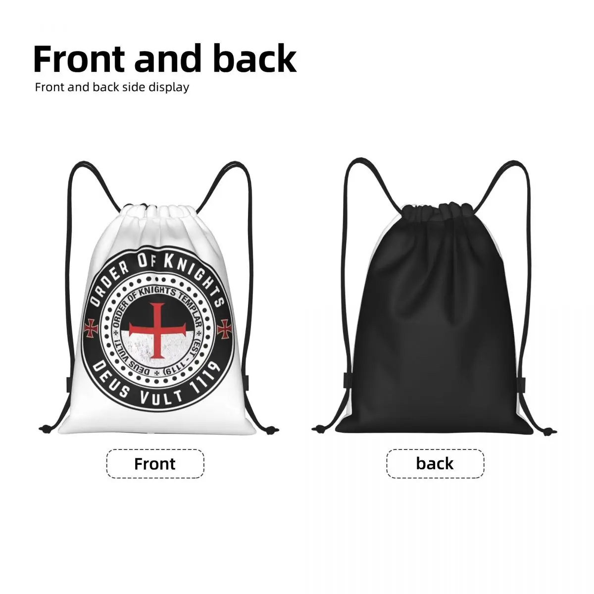 Medieval Warrior Knights Templar Cross Crusader Coat Of Arms Drawstring Backpack Bags Lightweight Gym Sports Sackpack Sacks Yoga