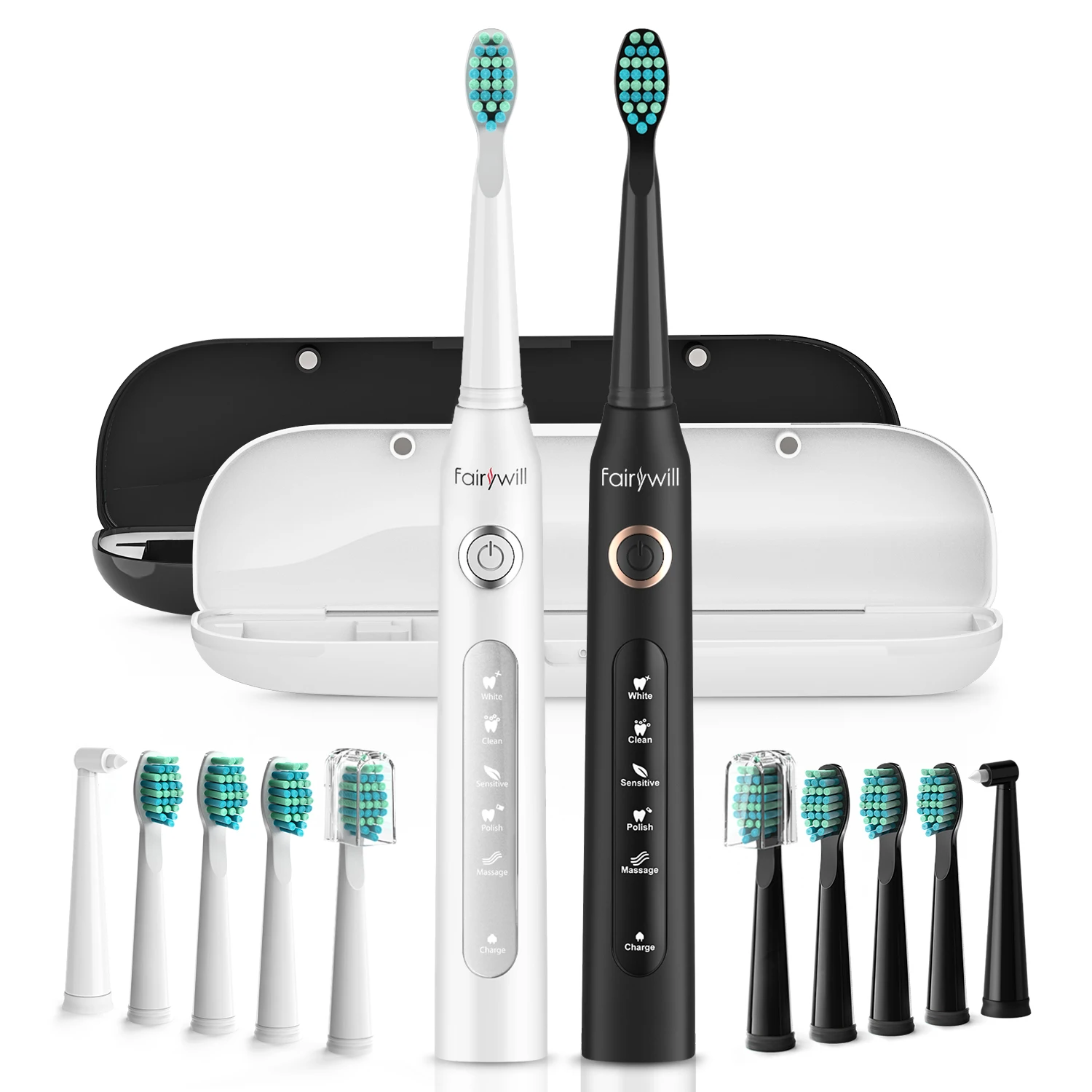 

Fairywill Sonic Electric Toothbrush FW-D7 set USB Charge Toothbrushes case for Adult with tooth brush Heads 5 Mode Smart Time