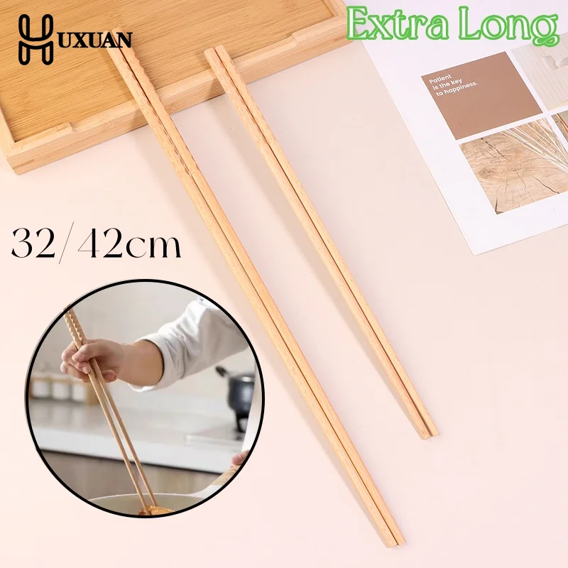 Japanese Extra Long Wooden Chopsticks Polished Beech Wood Fried Food Noodle Anti-slip Chopsticks Kitchen Cooking Tools