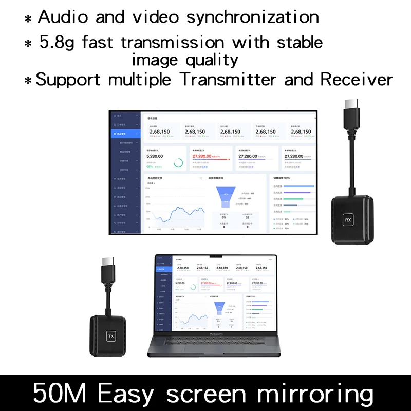 50M HDMI wireless Transmitter Receiver 1080P 60Hz High definition video transmission Computer screen to TVMultiple Transmitter