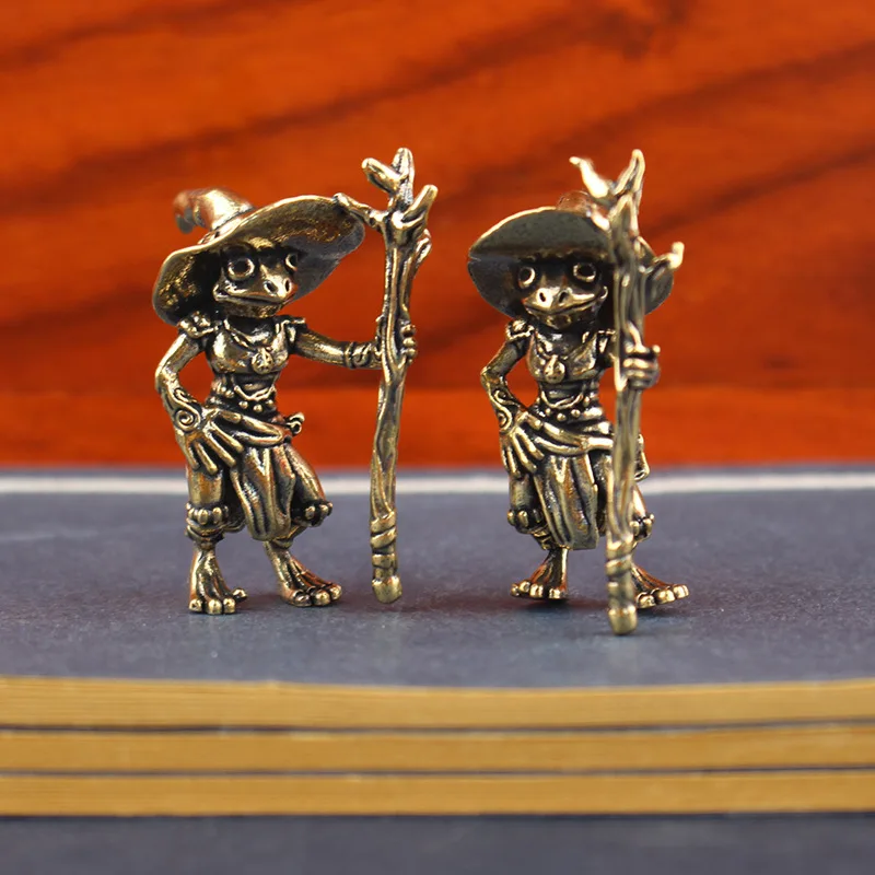 Vintage Brass Frog Wizard Statue Desktop Ornament Metal Cute Figurines Miniatures Home And Office Decoration Car Ornaments