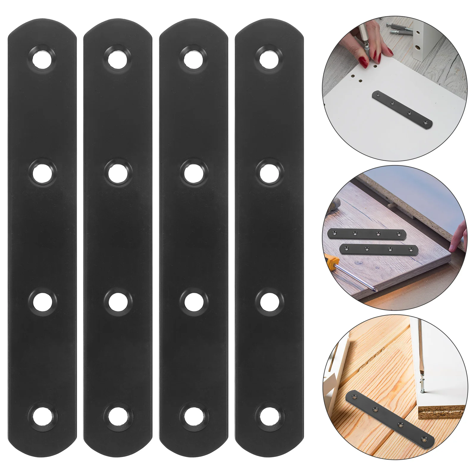 4 Pcs Straight Bracket Corner Codes 10 Inch 250mm Heavy Duty Mending Plates for Wooden Fence Bookshelves Cabinets Black