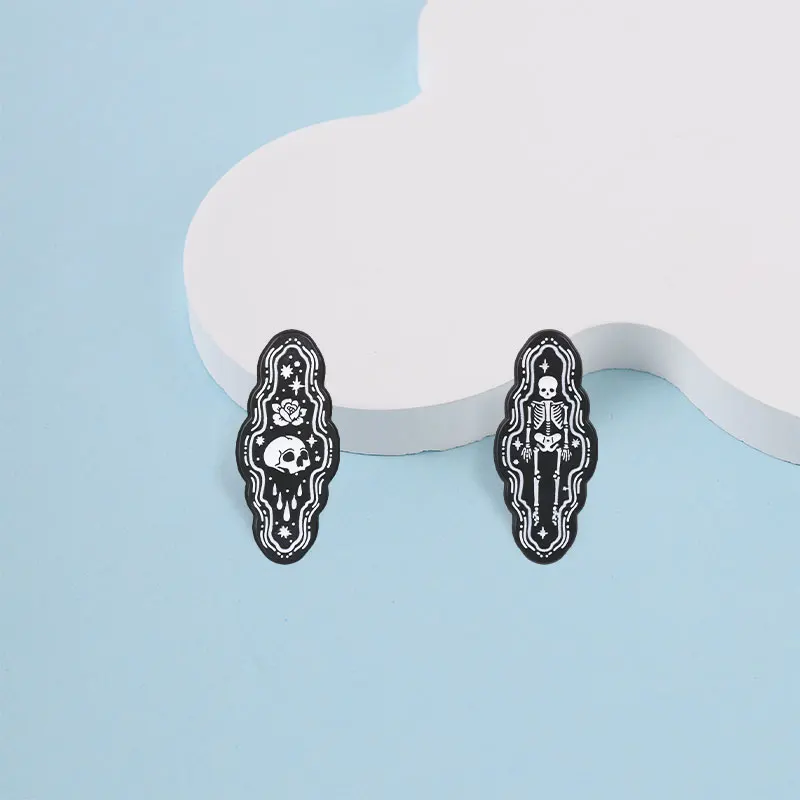 Gotische Skelett-Emaille-Abzeichen, Totenkopf-Rosen-Gruselpuppen-Figuren, Halloween-Cartoon-Pins, Dunkle Broschen, Anstecknadel-Set, Schmuckgeschenk – Detail 6
