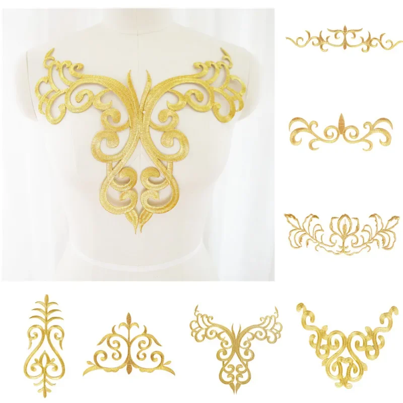 Gold Silver Embroidery Baroque Flower Applique Iron Sew On Patch For Wedding Bridal Gown Clothes Fabric Dress Decor DIY Crafts