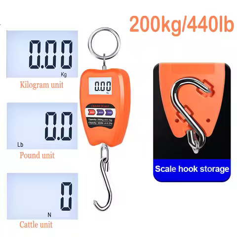 200kg/440lb Crane Scale Digital Industrial Hanging Scale Heavy Duty Hanging Hook Scales Stainless Steel Weighing Indoor&Outdoor