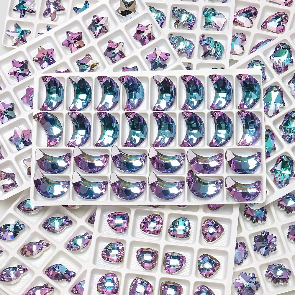 Austria Crystal Heart Star Moon Fish Pendant Violet Color Glass Loose Charms Beads For DIY Making Jewelry Needlework Accessories