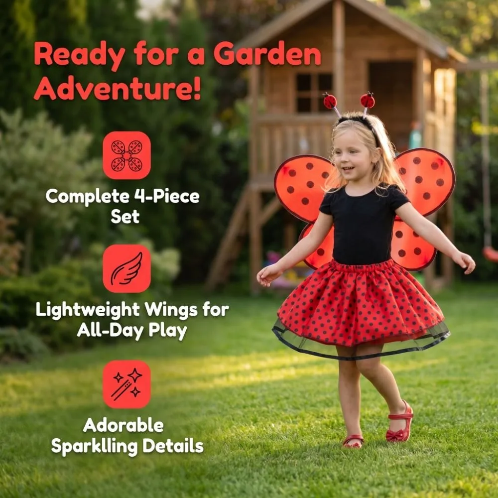 Funny Ladybird Cosplay Costume creative Lightweight Costume Set Wing Headband with Magic Wand Wings Headband Skirt Set