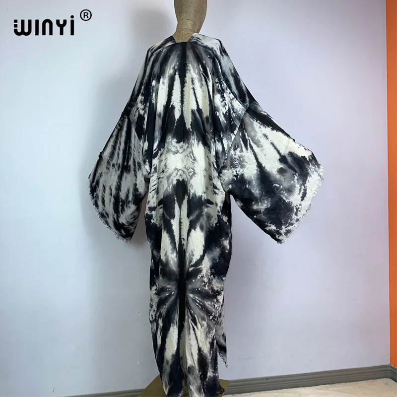 WINYI-vestido bohemio con estampado Tie-dye para mujer, cárdigans africanos, prendas de vestir exteriores, ropa de playa, traje de baño, Kimono