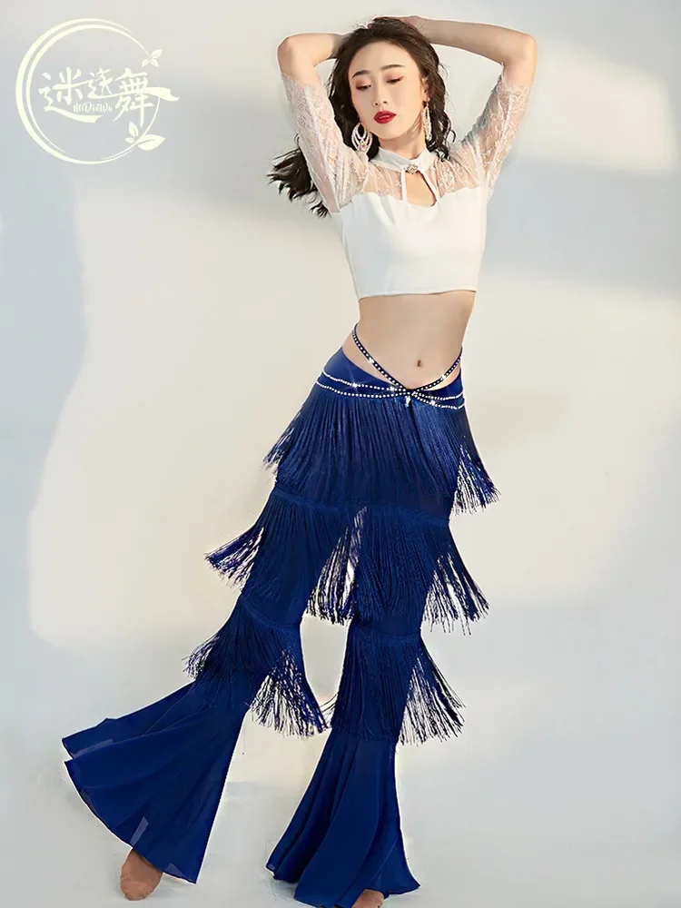 Belly Dance Pants 2024 Spring/Summer New Style Dance Practice Pants Tassel Bell bottom Pants Oriental Belly Dance Dress