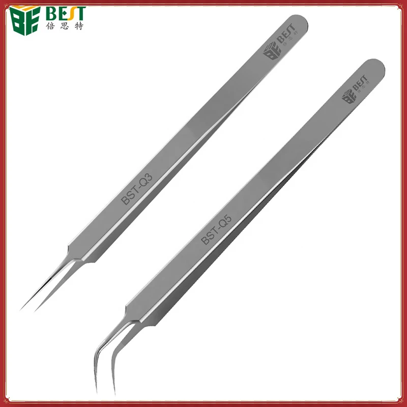 BST-Q3/Q5 Stainless Steel Superfine Pointed Fly Line Tweezers Elbow Fixture Microscope Fingerprint Special Tweezers Precision