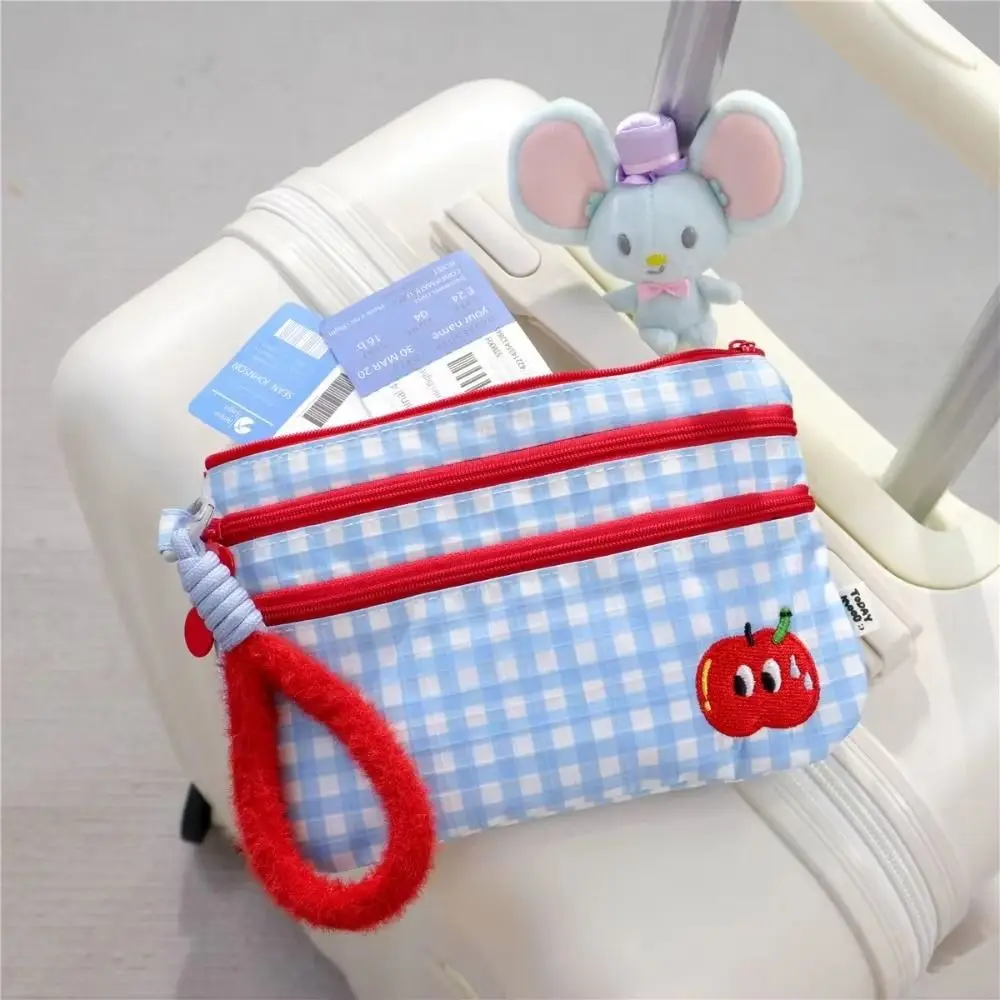 

Multiple Card Slots Passport Holder Wallet 3 Layer Cat Portable Passport Bag Blue Plaid Bear Travel Storage Passport Clip