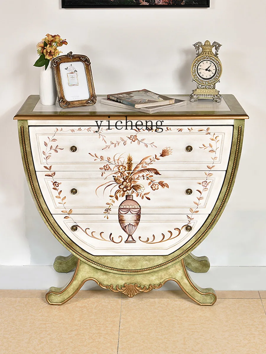 ZC Solid Wood U-Shaped Chest of Drawers Entrance Foyer Entrance Cabinet Vintage Painted Distressed Curio Cabinet