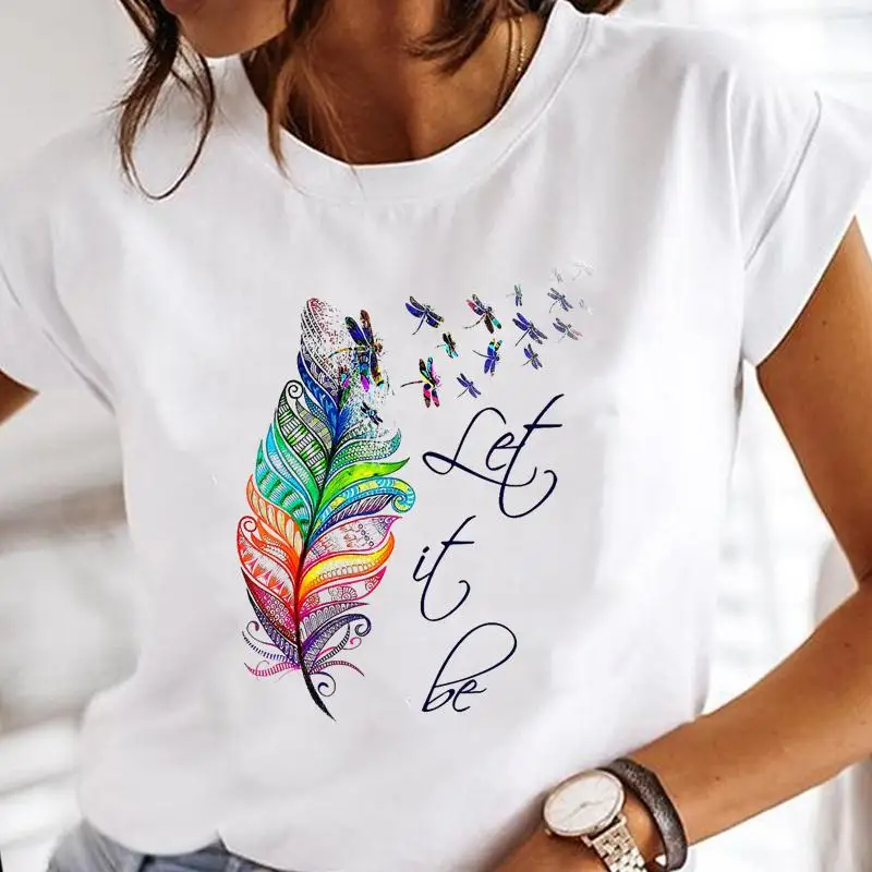 Women Print Clothes Flower Lovely Cute Female Tops Tee Tshirt Fashion Print Cartoon O-neck Ladies Graphic T-Shirt