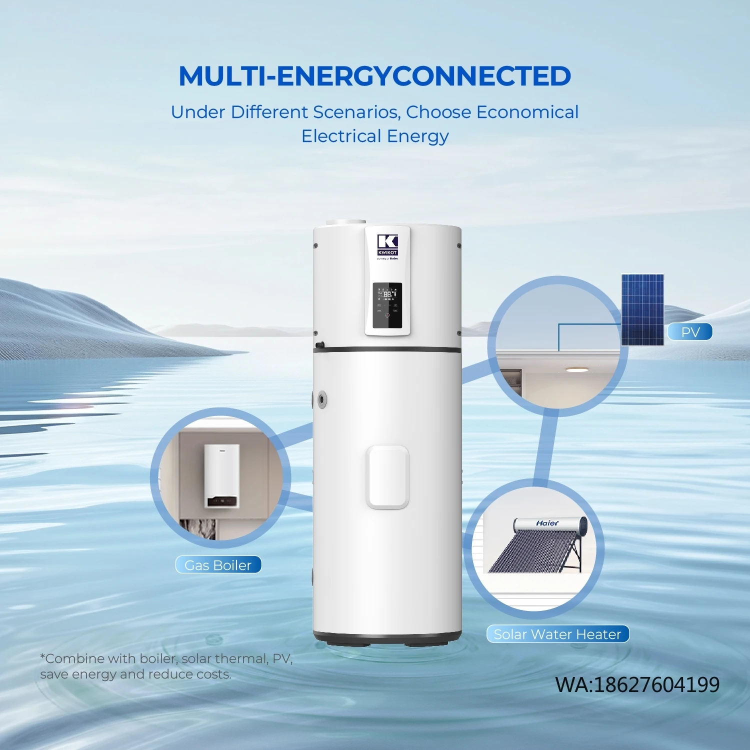 

Pump Hot Water Heater Electric Powered Closet Bath Hot Tub Ducting Display Low Cost Domestic 200-Liter R290 6KW Heat