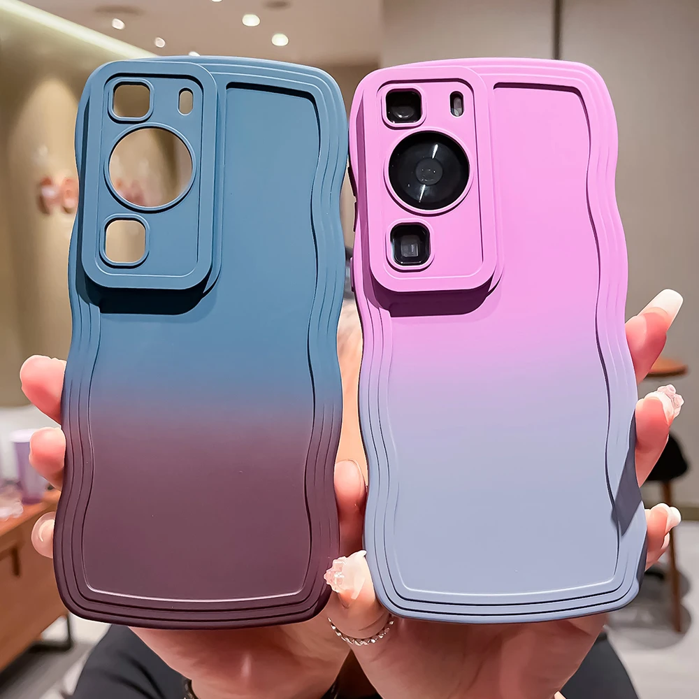 Colorful Gradient Wave Curly Phone Case For Huawei P60 P50 P40 P30 Mate 50 Pro 40 30 Candy Silicone Soft Shockproof Bumper Cover