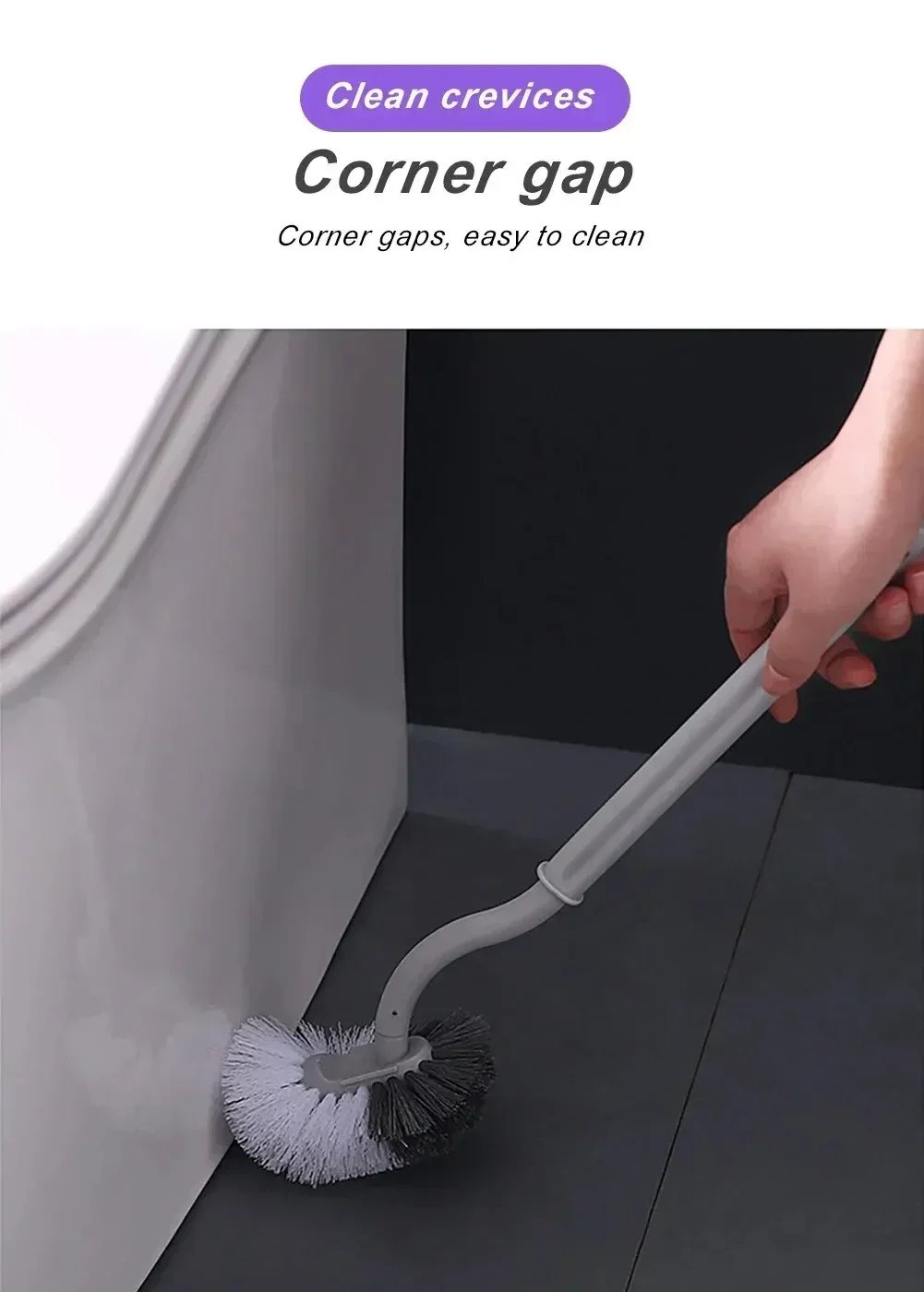 S-förmige Toilettenbürste, Wandmontage, Reinigungsbürsten, langstielige Bürste mit weichen Borsten, 360° ° Badezimmerzubehör ohne tote Ecke – Detail 12
