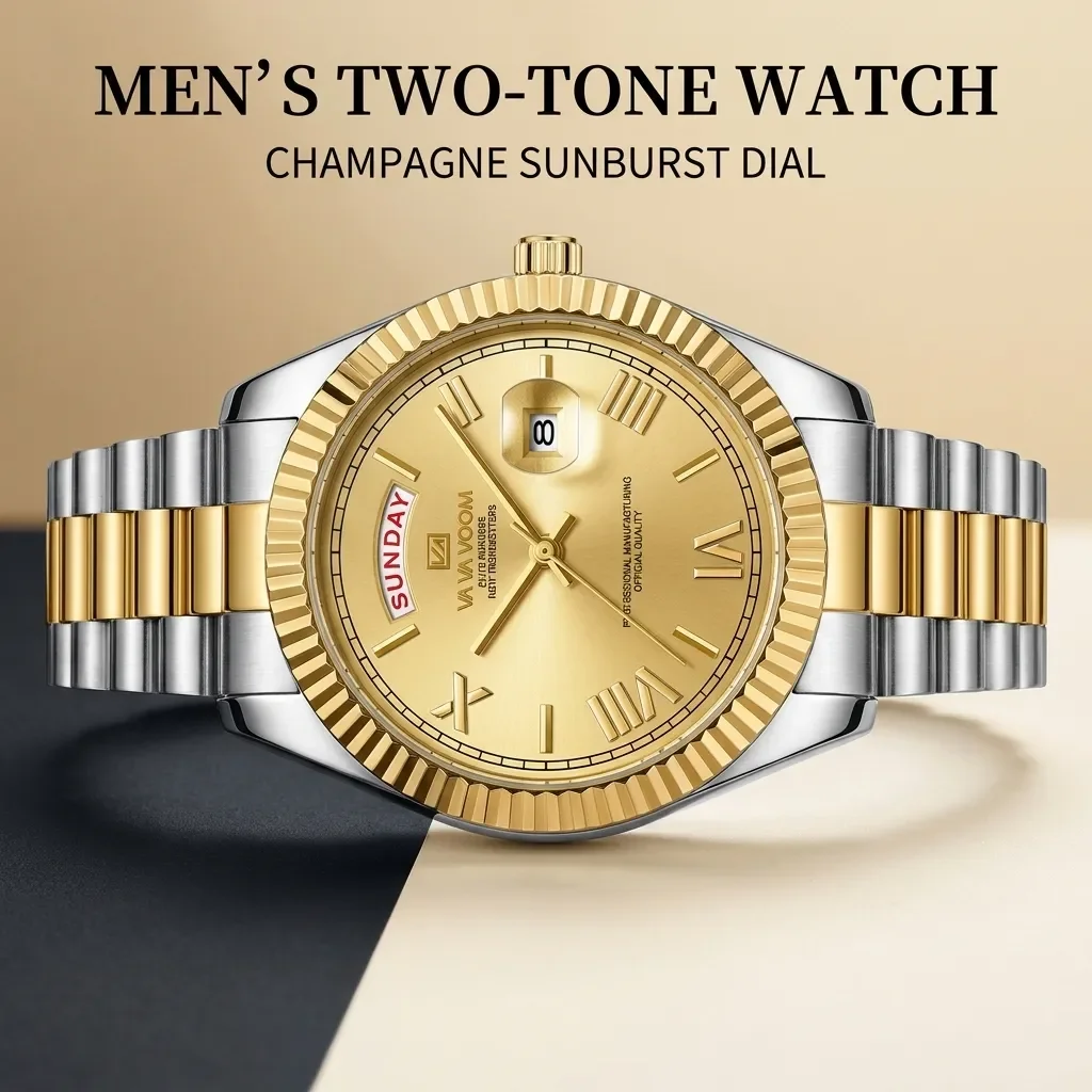 Men's trendy watches, three-dimensional Roman hour markers, week calendar timing, business and leisure watches
