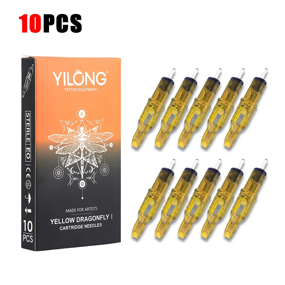 10pcs Yellow Dragonfly Tattoo Cartridge Needle 1 3 5 7 9 11 13 14 15 RL RM RS M1 For Tattoo Machine Pen Needle Accessories