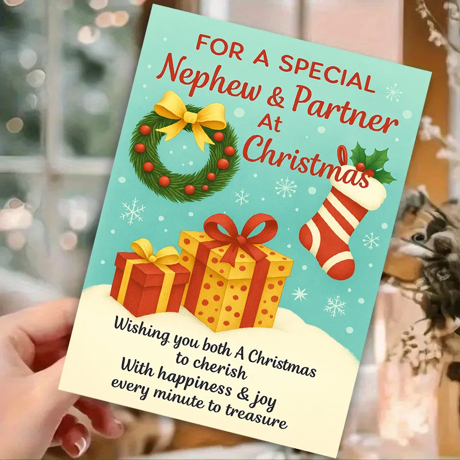 A Christmas card for your nephew and his partner, perfect as a family gift to express holiday greetings